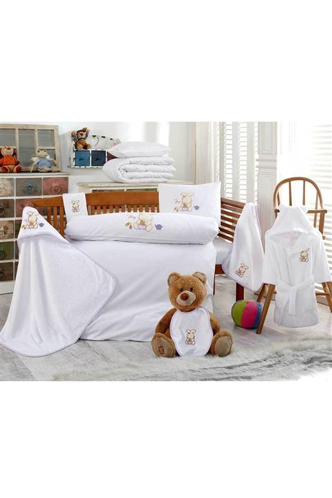 İpekçe Home Ipekçe 10 Parça Nakışlı Bebek Nevresim+bornoz Seti Rabbit
