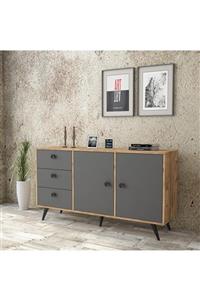 L'occi Concept Lisa Konsol Ahşap Ayak, 3çekmece,2kapak, Çam-antrasit-siyah Ls9-222