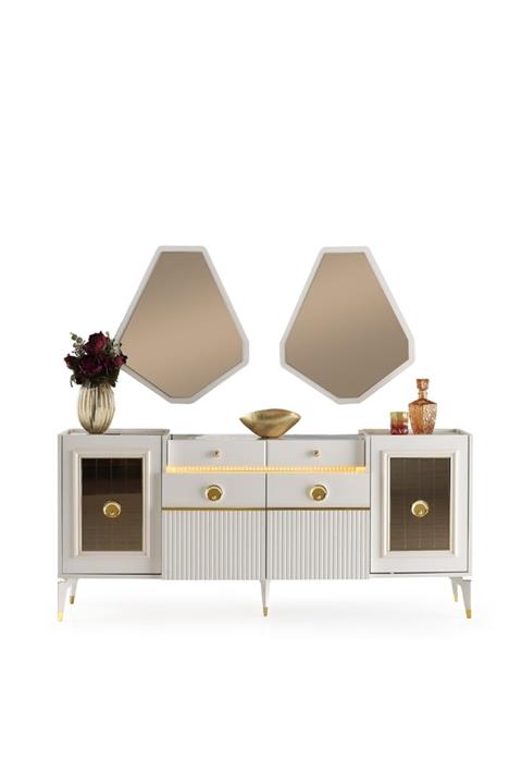 Evistro Ahşap Lake Konsol Ayna Gümüşlük 4 Bölme 2 Çekmeceli Ekru Demonte