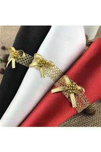 Fancyagnes El Yapımı Altın Renk Güpür Altın Fiyonk Altın Boncuklu Peçete Yüzüğü Halkası (6 Kişilik)
