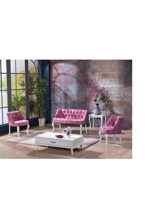 İndirim Çadırı Vinda Çay Seti Koltuk Takımı, Salon Balkon Takımı - 2+1+1 Pembe