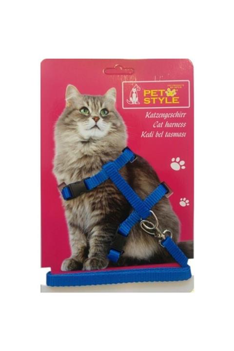 Pet Style Petstyle Kedi Tasması Kedi Göğüs Bel Ayarlanabilir Dayanıklı Sağlam Tasma Mavi