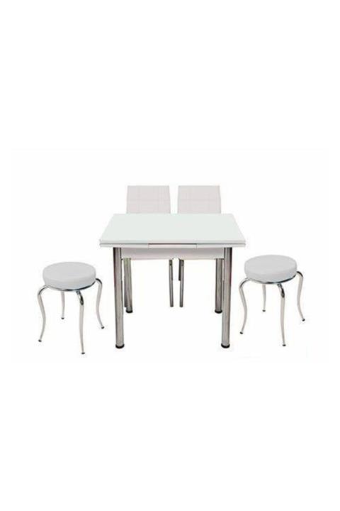 Evistro Ahşap Mutfak Masa 2 Sandalye 2 Tabure 60x90cm