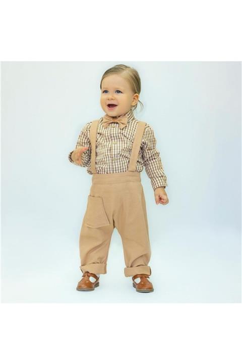 bohemiankids Unisex Çocuk Taba Ekoseli Tulum Takımı