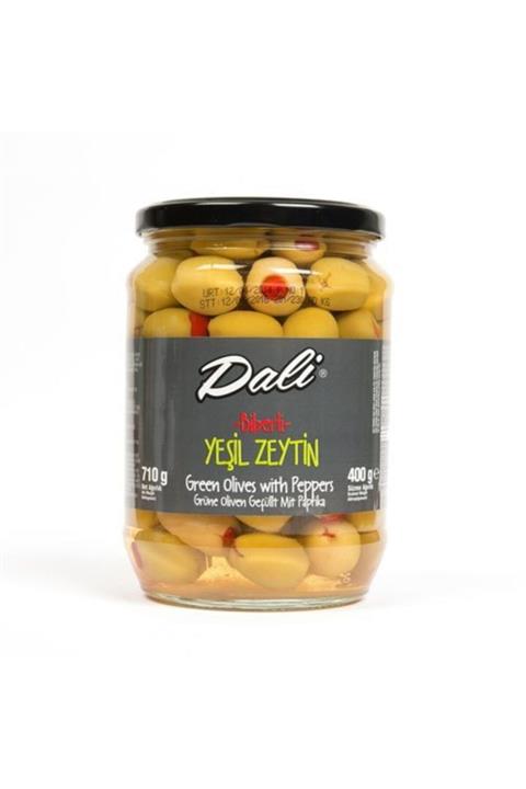 Dali Biberli Yeşil Zeytin 400 gr. 201/230 ( Xl ) X 12 Adet - (1 Koli)