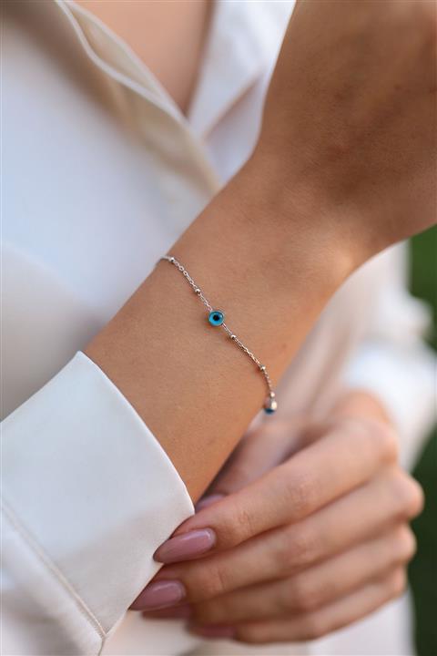 SUNSHINE Kadın Nazar Boncuklu Rodyum Kaplama Toplu Gümüş Bileklik