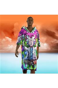 GOFACE Unisex ,dijital Baskılı Mikrofiber Havlu Poncho Rick&morty Panço, Kapüşonlu, Kanguru Cepli