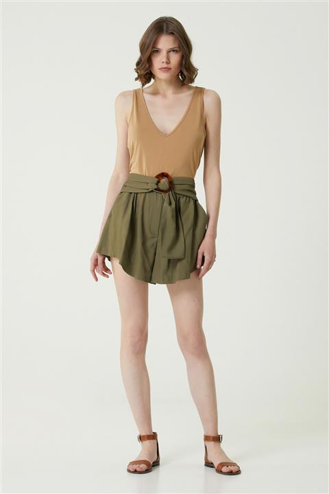 Network Kadın Regular Fit Haki Yüksek Bel Şort 1079135