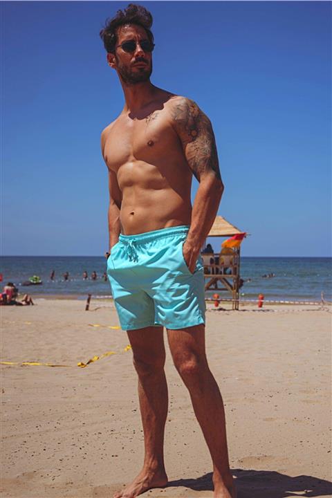 CHUBA Erkek Turkuaz Orta Boy Düz Renk Deniz Şortu 21s1001tur