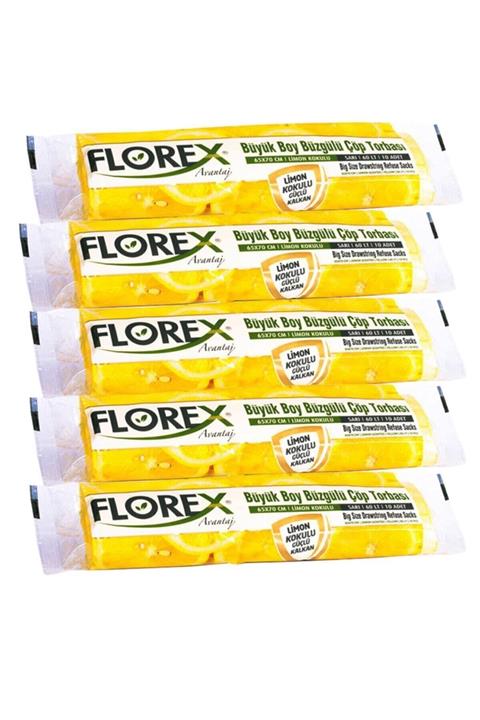 Florex Büzgülü Büyük Boy Çöp Torbası Avantaj Serisi 4 Rulo Limon Kokulu(4*10ADET) 65*70cm