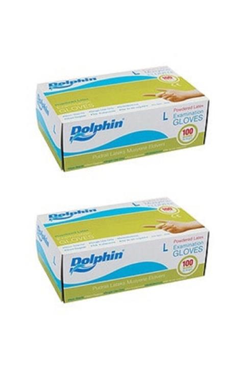 Dolphin Lateks Pudralı L Beden Muayene Eldiveni (2 Kutu / 2 X 100 Adet)