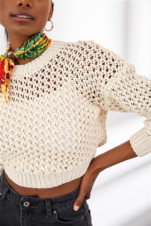 Miyore Kalın Örgülü Kuşak Detay Triko Bluz- Ekru