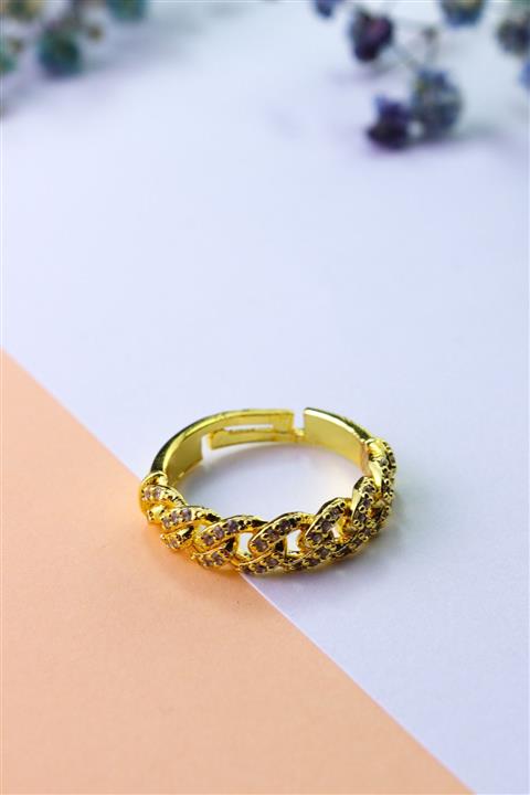 Fleur De Luna Altın Taşlı Ayarlanabilir Yüzük