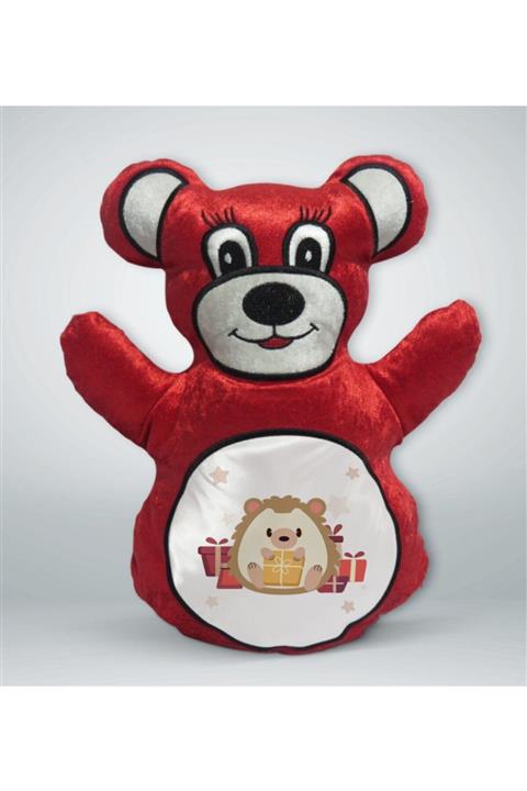 BK Gift Sevimli Kirpi Tasarımlı Kırmızı Ayıcık Yastık-5