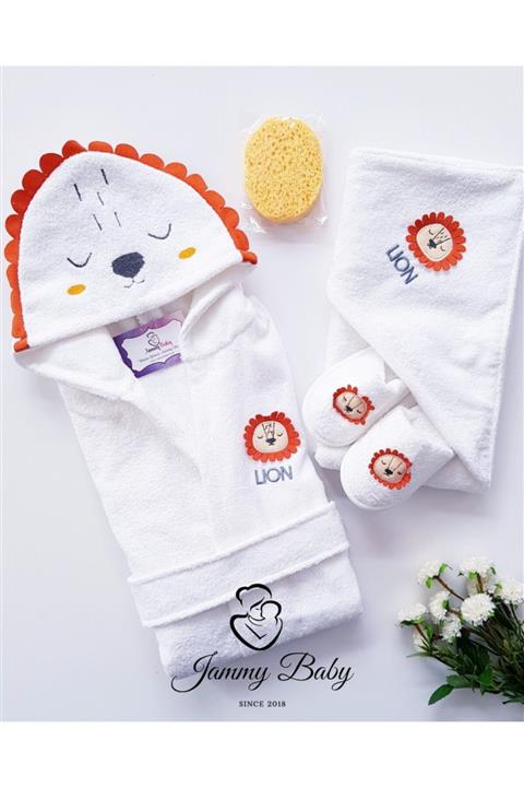 Jammybaby Sleeping Lion 4 Parça Bornoz Set  Beyaz