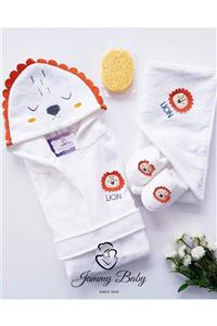 Jammybaby Sleeping Lion 4 Parça Bornoz Set  Beyaz