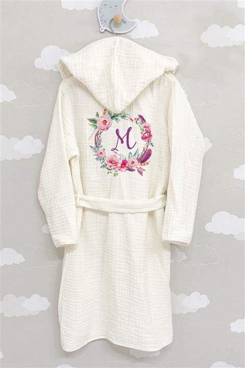 Tuğba Kuğu 4 Kat Müslin Bornoz - Harf Serisi - M Harfi