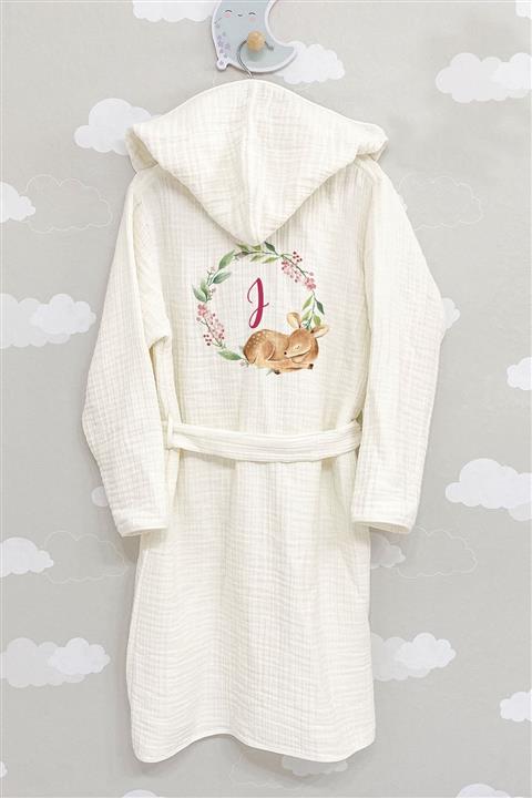 Tuğba Kuğu 4 Kat Müslin Bornoz - Harf Serisi - J Harfi