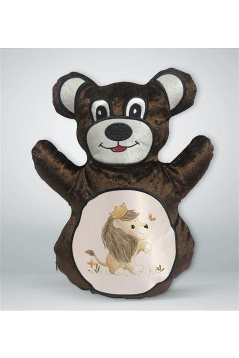 BK Gift Sevimli Aslan Tasarımlı Kahverengi Ayıcık Yastık-3