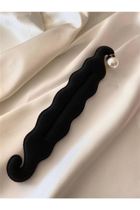 Esmeray Aksesuar Siyah Süngerli İnci Detaylı Topuz Aparatı