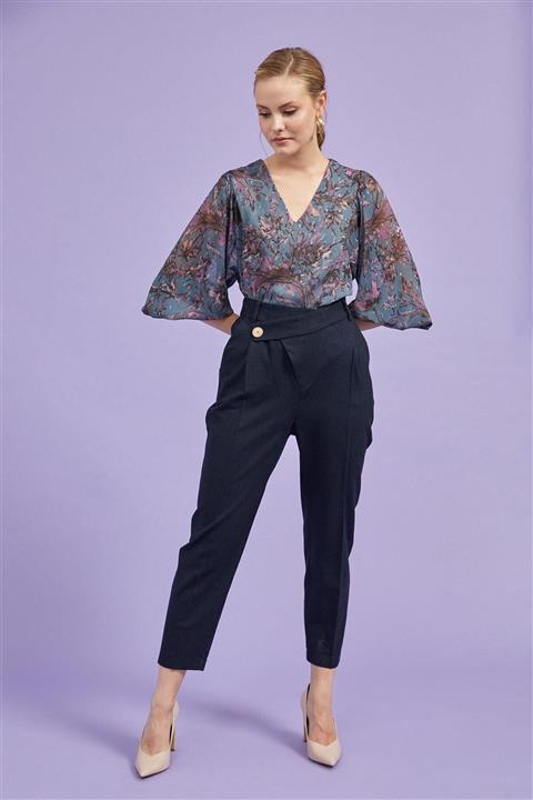 Setre Kadın Lacivert Asimetrik Kapama Cepli Havuç Pantolon