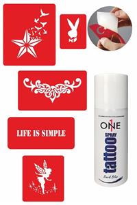 ONE SPRAY TATTOO Melek ve Yazı Dövme Seti Dark Blue Sprey + 5 Desen 7704325