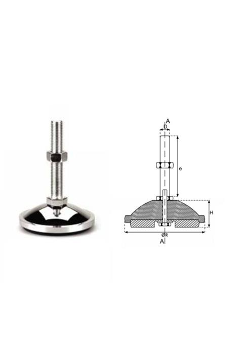 YİSA Çap:100 Civata Boyu:100 Civata:m-20 Sehpa Ayak Alüminyum Tabanlı Bombeli Krom Kaplamalı-10 Ad.
