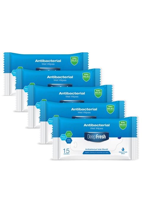 Deep Fresh Antibakteriyel Cep Islak Mendili 15 Yaprak 5 Li Set