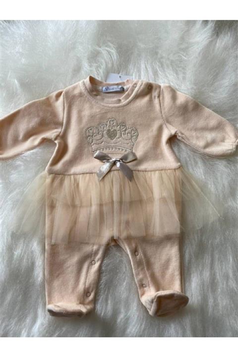 visare Kız Bebek Tül Etekli Çıtçıtlı Ayaklı Kadife Tulum