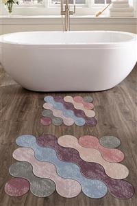 colizon 60x90 - 50x60 Rainbow Drop Dijital Banyo Paspası Lazer Kesim 2'li Klozet Takımı