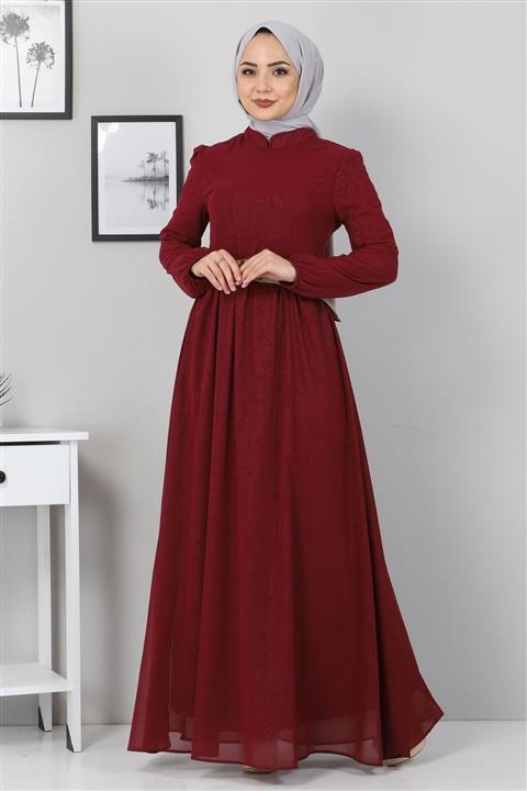 Modamihram Yakma Desenli Şifon Anne Abiye Bordo