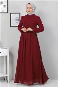 Modamihram Yakma Desenli Şifon Anne Abiye Bordo
