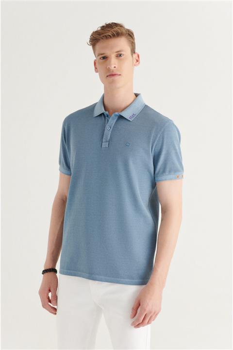 Avva Erkek Mavi Polo Yaka Düz Nakış Detaylı Ve Yırtmaçlı T-shirt A11y1160