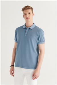 Avva Erkek Mavi Polo Yaka Düz Nakış Detaylı Ve Yırtmaçlı T-shirt A11y1160