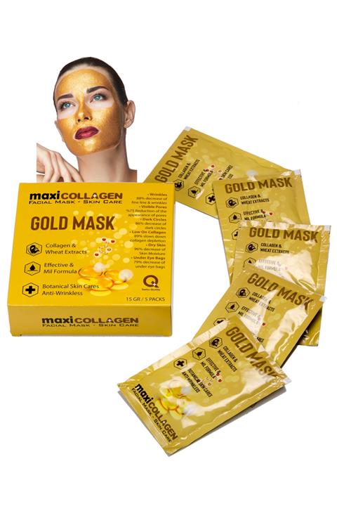 maxi collagen Gold Yüz Maskesi Gözenek Sıkılaştırıcı - Yaşlanma Karşıtı - Arındırıcı 5’li