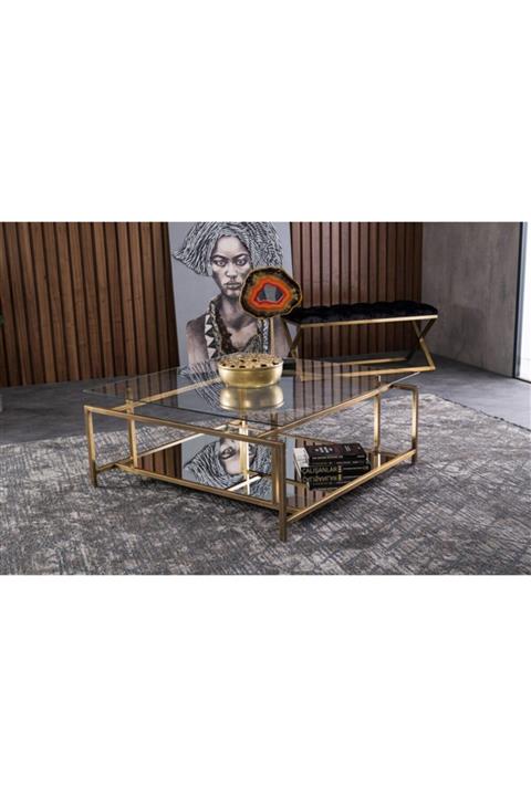 Passion Dekoratif Orta Sehpa Cam Metal Reflekte Aynalı Modern Orta Sehpa Camlı Orta Masa