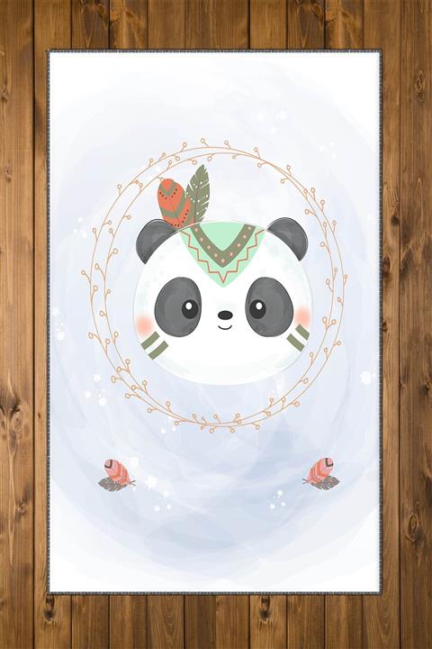 Else Halı Mavi Gri Bohem Panda 3d Desenli Bebek Odası Halısı