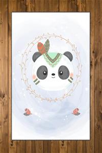 Else Halı Mavi Gri Bohem Panda 3d Desenli Bebek Odası Halısı