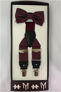 Quesste Accessory Quesste Puanlı Bordo Metal Klipsli Pantolon Askısı Ve Papyon Set