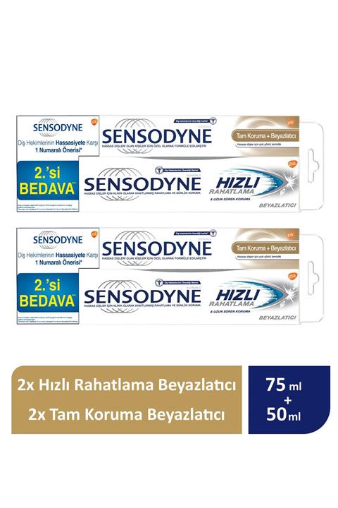 Sensodyne Hızlı Rahatlama Beyazlatıcı 75 ml  + Sensodyne Tam Koruma 50 ml  Diş Macunu) x 2