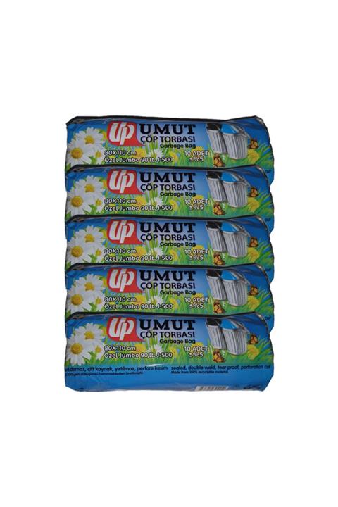Umut Jumbo J500, 80x110 cm 90 Litre, 10 Adet, 5 Rulo Çöp Torbası