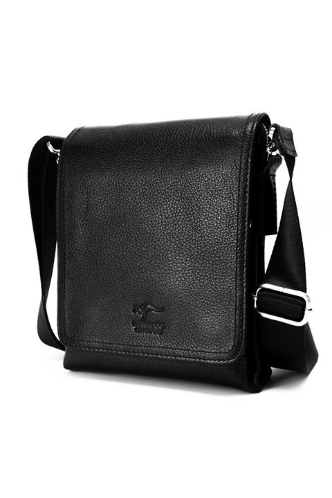 KANGAROO KINGDOM Hakiki Deri Siyah Erkek Postacı Çantası 5512-S