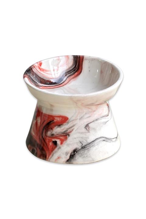 stilinbu Seramik Kedi Ve Köpek Mama Su Kabı Ebru Desenli