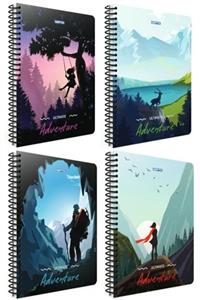 Gıpta Adventure Orta Boy 80 Yaprak Kareli Dokulu Karton Kapak Defter (4'lü Set)