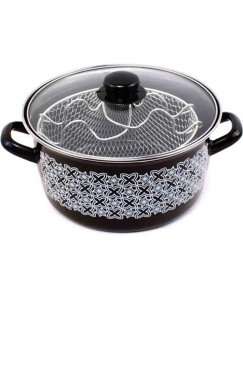 Essan J66 Emaye Cam Kapak Kızartma Fritöz Tencere