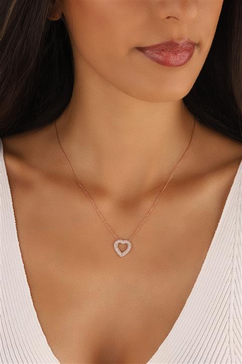 Lia Berto Pembe Altın Kalp Model 925 Ayar Gümüş Kolye