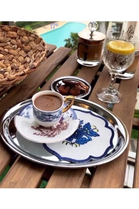 EVİMSAN 6'lı Lüx Gümüş Yuvarlak Servis Sunum Tepsisi 24 Cm