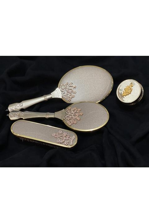 NİST HOME 4'lü Gold Sarmaşık Desen Tarak Fırça Takımı Hediyelik Çeyiz Seti