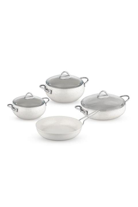 Taç Luna 4'lü 7 Parça Granit Tencere Seti Beyaz