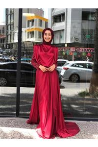 Katre Kadın Kenzel Saten Kolları Taşlı Elbise